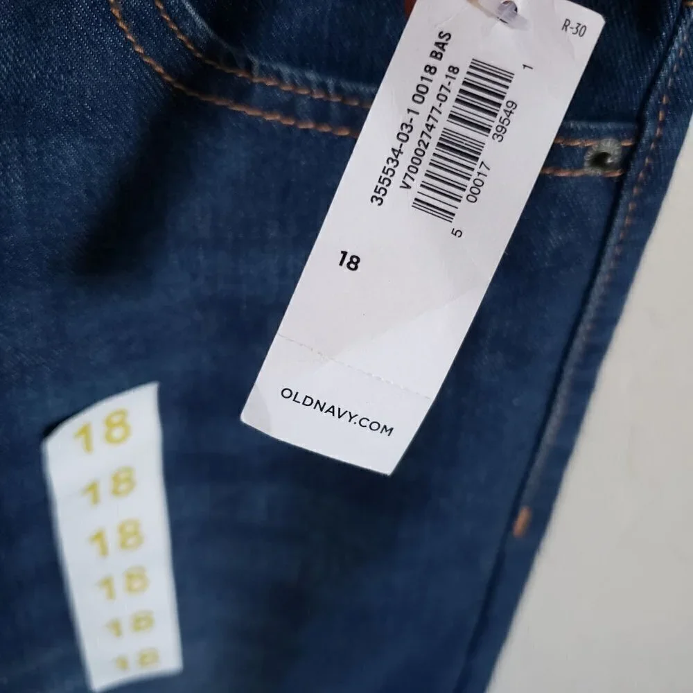 Old Navy Boy's Straight Non-Stretch Denim Jeans Dark Wash Size Big Kid's 18 NEW
